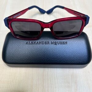 Men’s ALEXANDER MCQUEEN modern luxury rectangular red & blue frames NIB + case